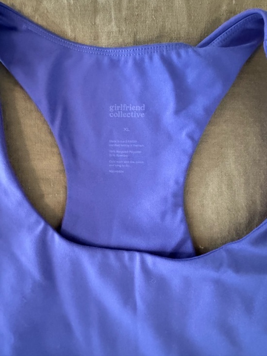 Girlfriend Collective- Purple High-Waist Flare Leggings and Racerback Bra Set - Picture 3 of 4